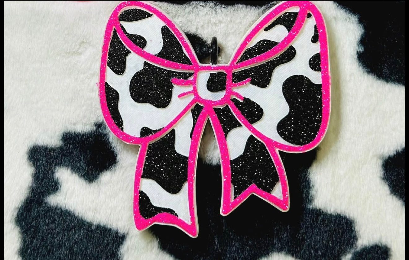 Black Cherry leather Cowprint Bow freshie